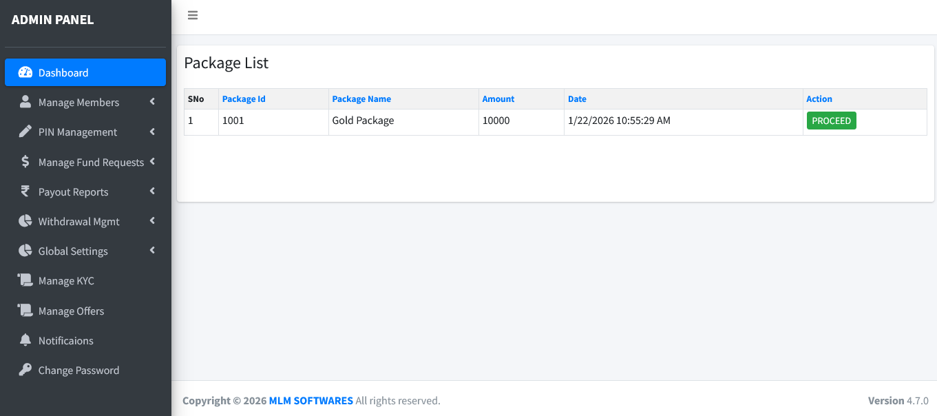Unilevel Plan member panel screenshot