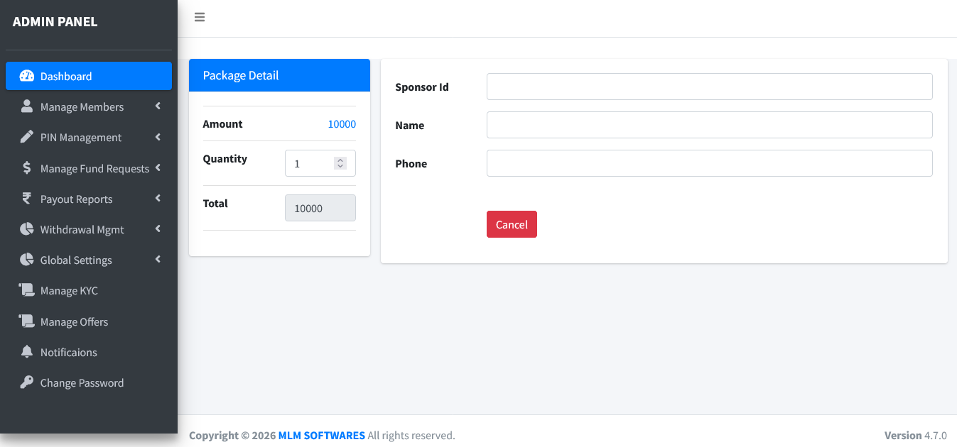 Unilevel Plan member panel screenshot